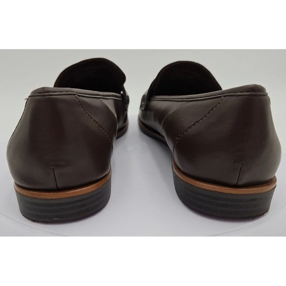 Anne Klein AK Brown Soft Leather iFlex Dress Penny Loafers Gold Logo W/7.5 NWOB